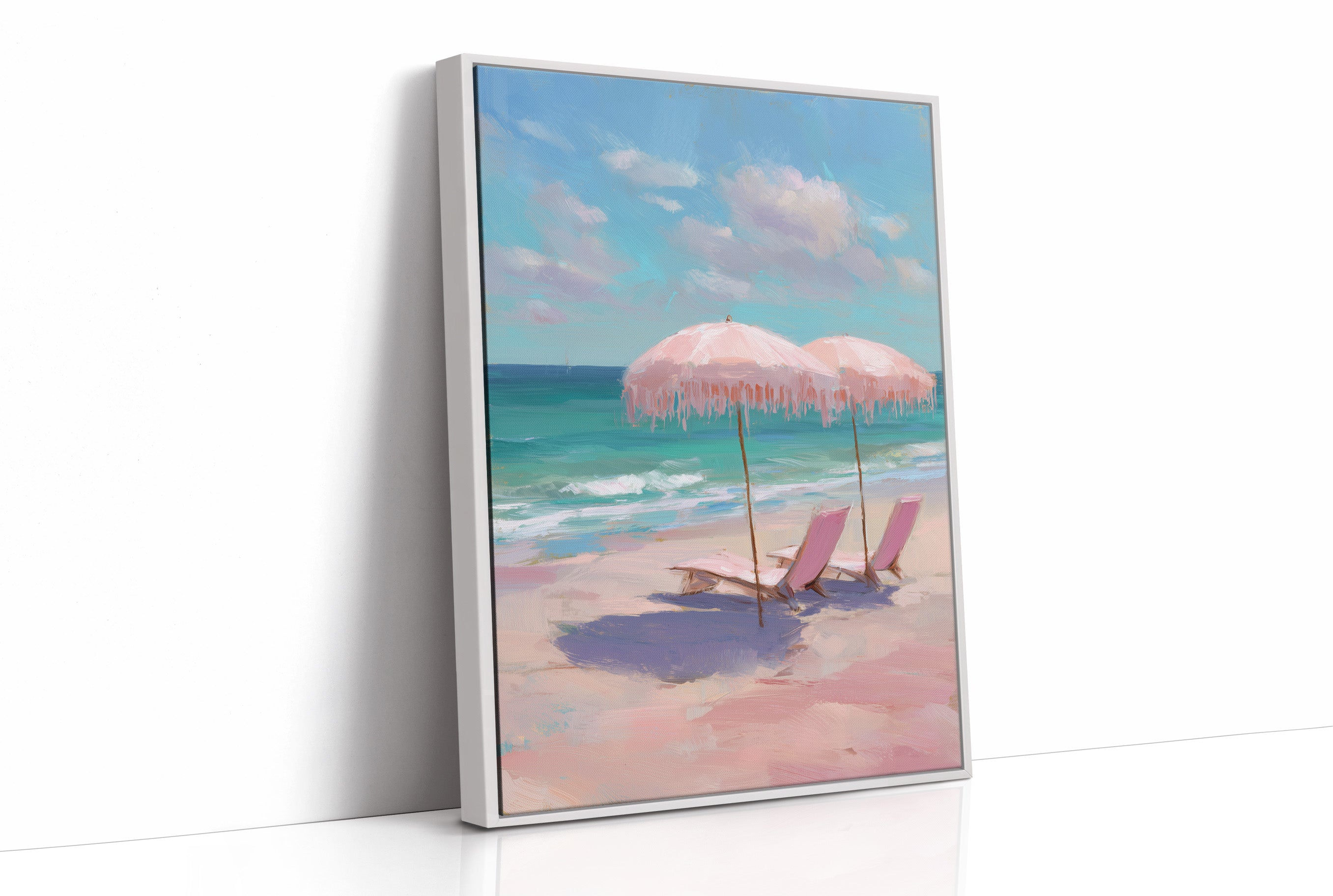 Blush Parasols Await Seaside Dreams