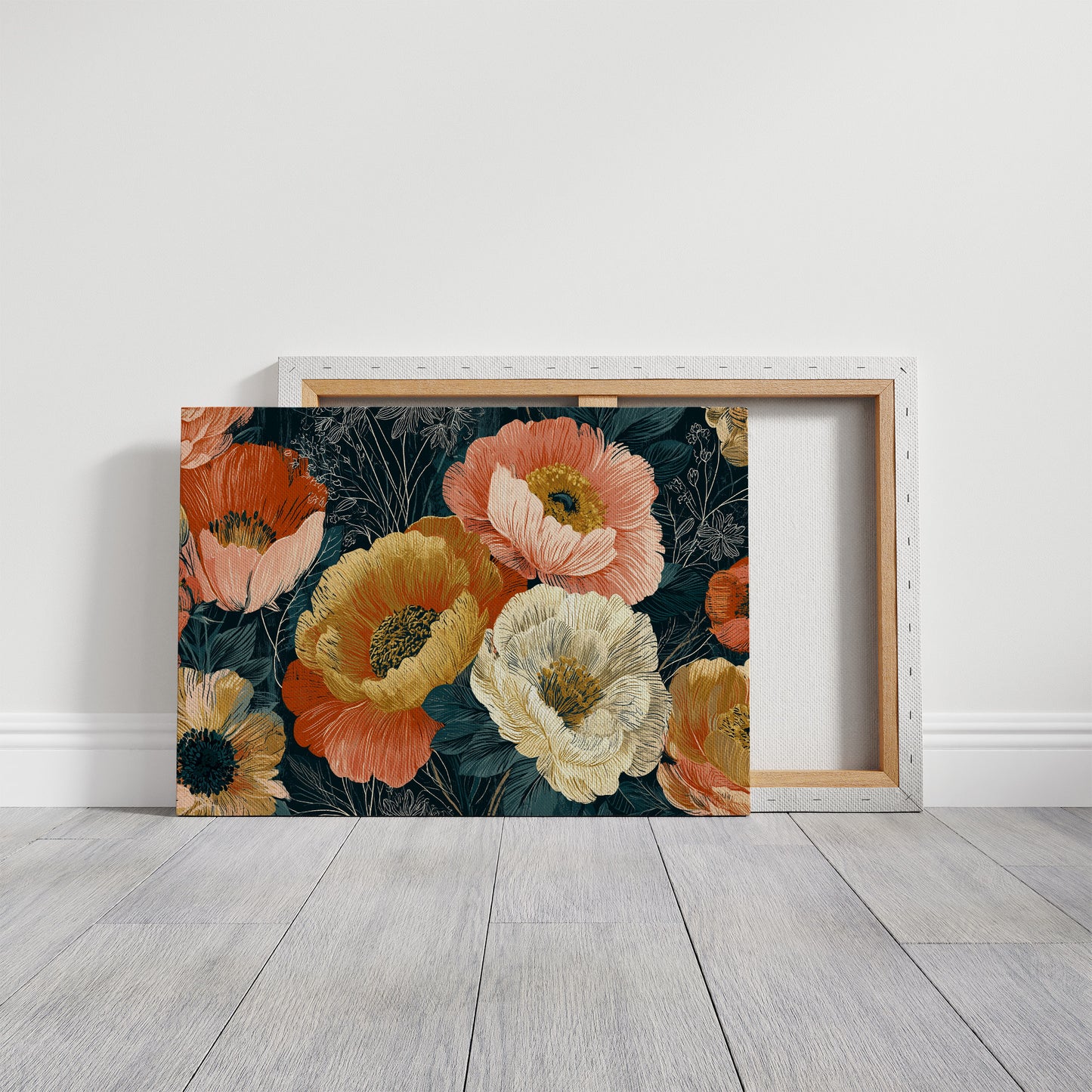 Anemones in Full Bloom, Dark Botanical