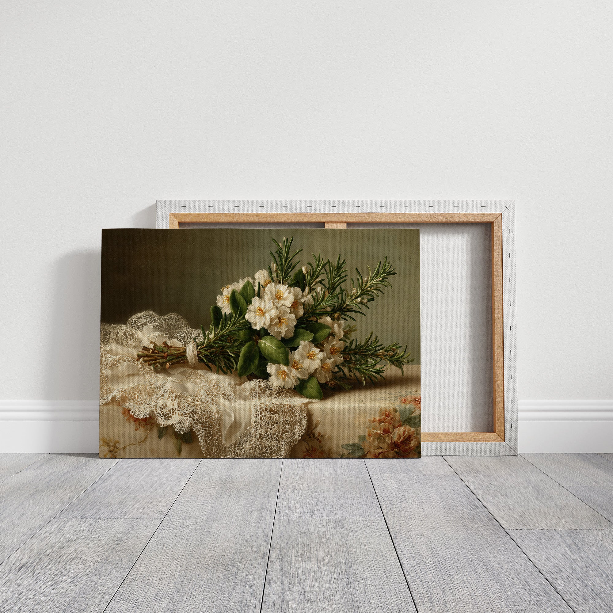 Rosemary Bouquet on Antique Lace