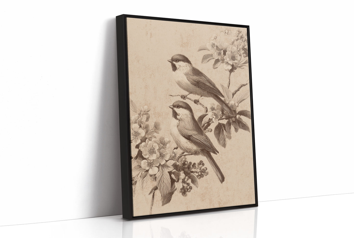 Chickadees Among Cherry Blossoms