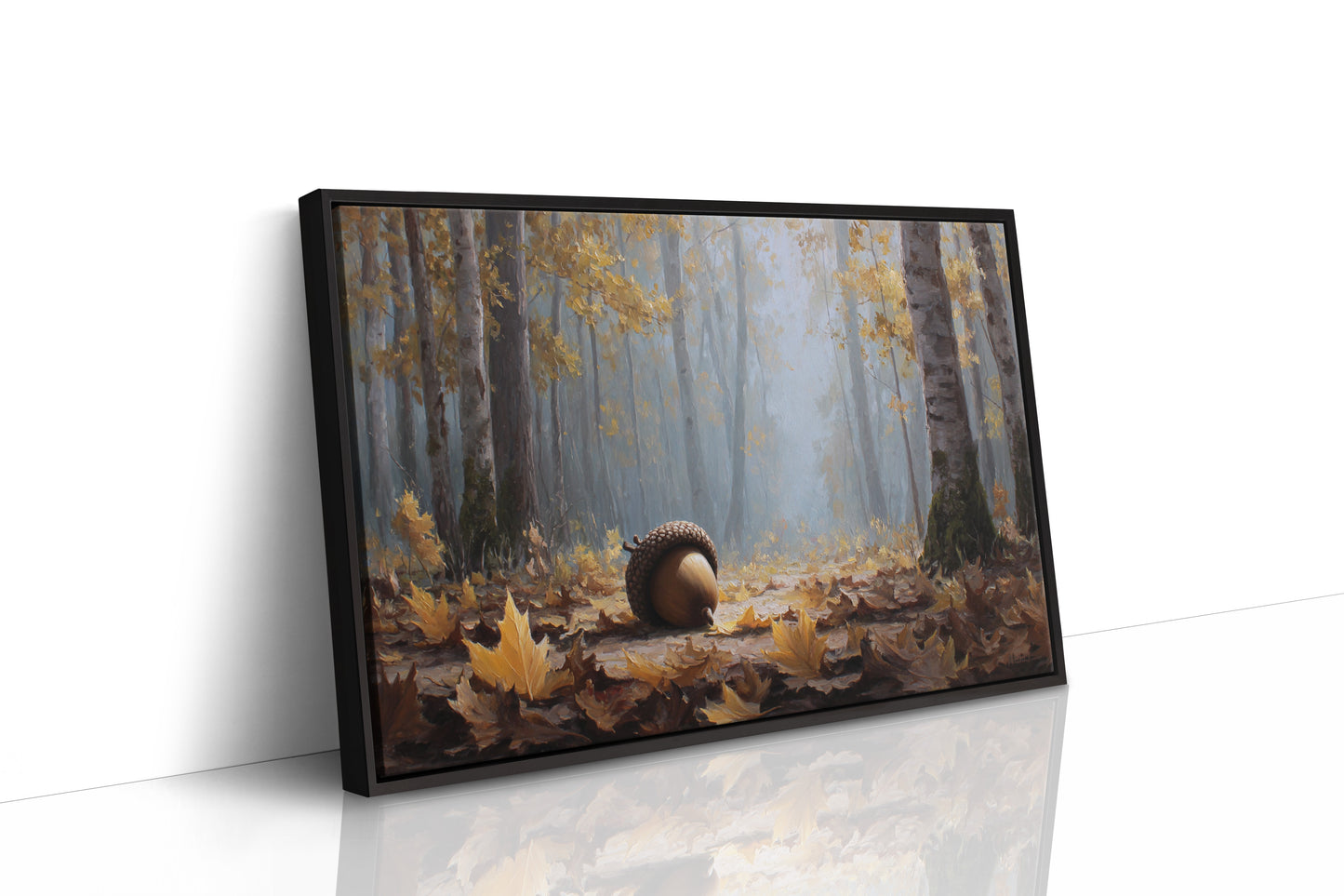 Giant Acorn Rests Among Birch Trees