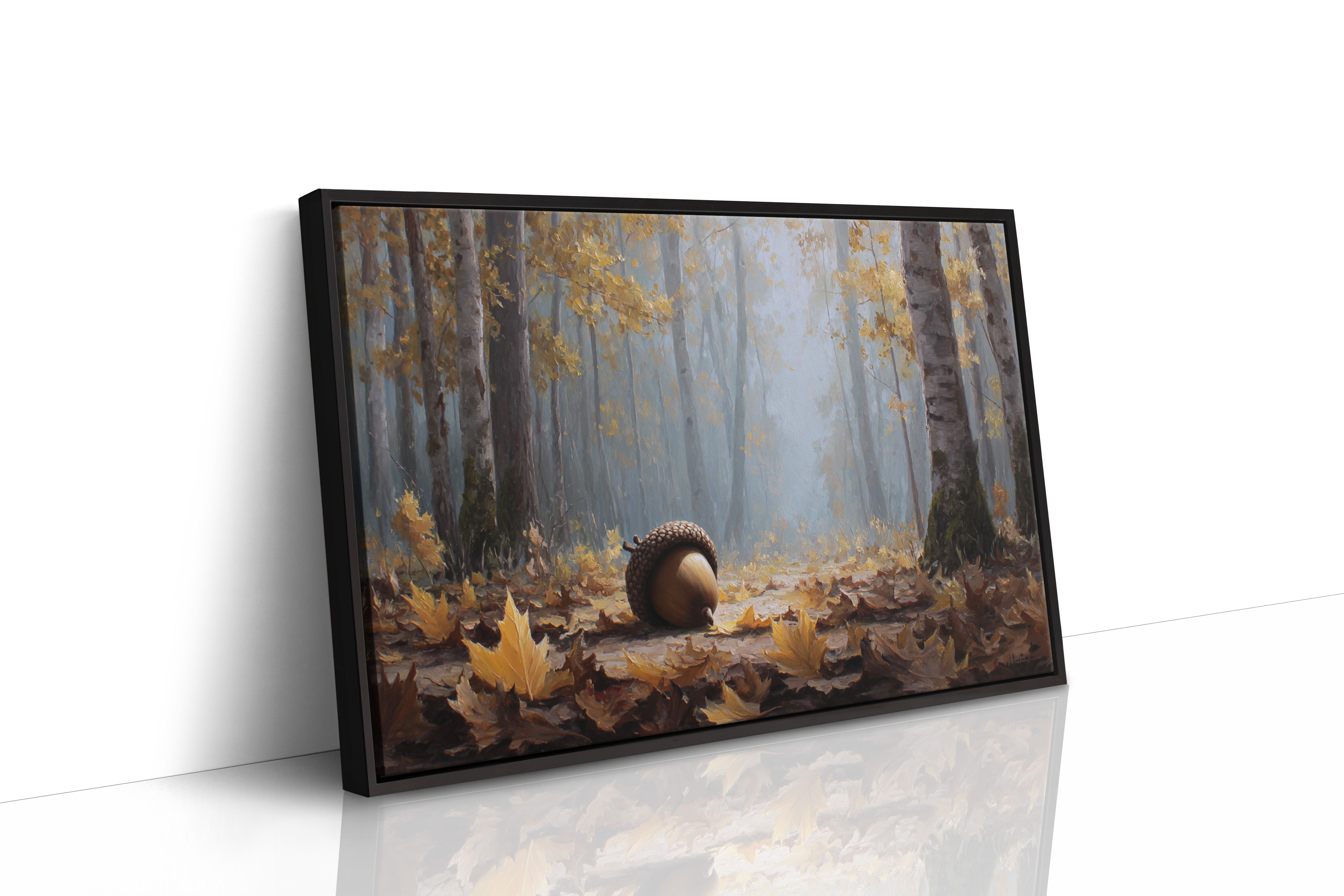 Giant Acorn Rests Among Birch Trees