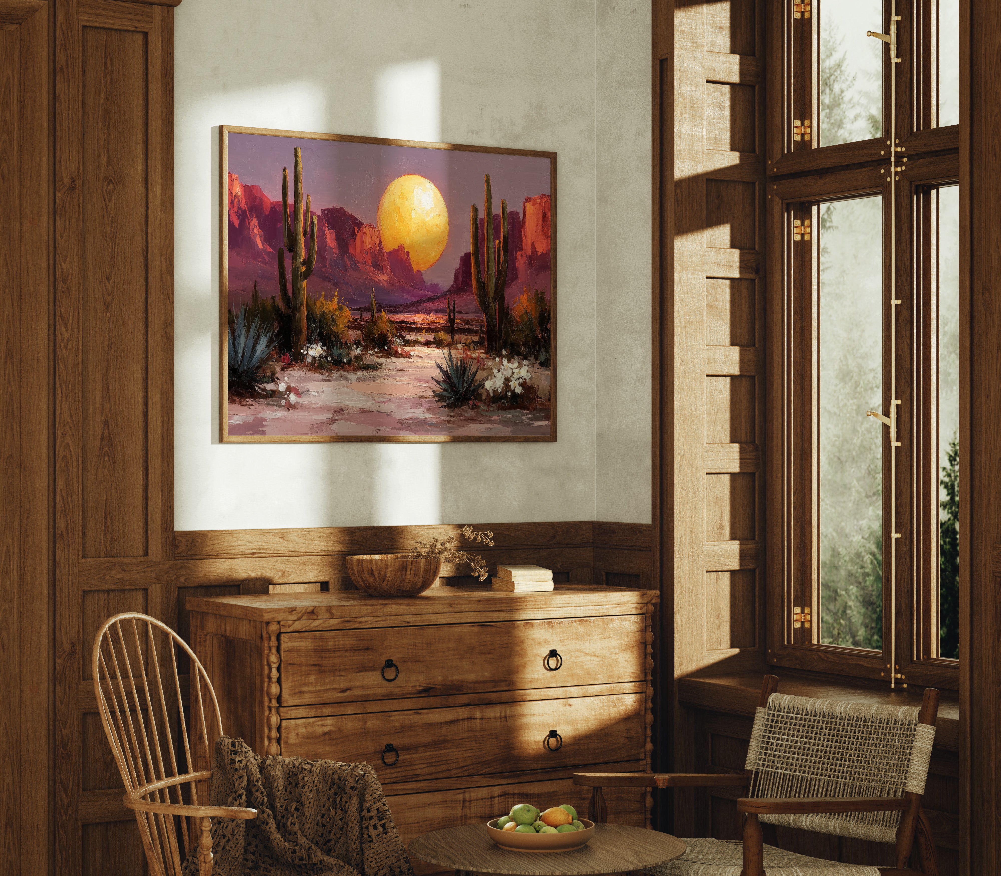 Saguaros Dance Under Golden Moonrise