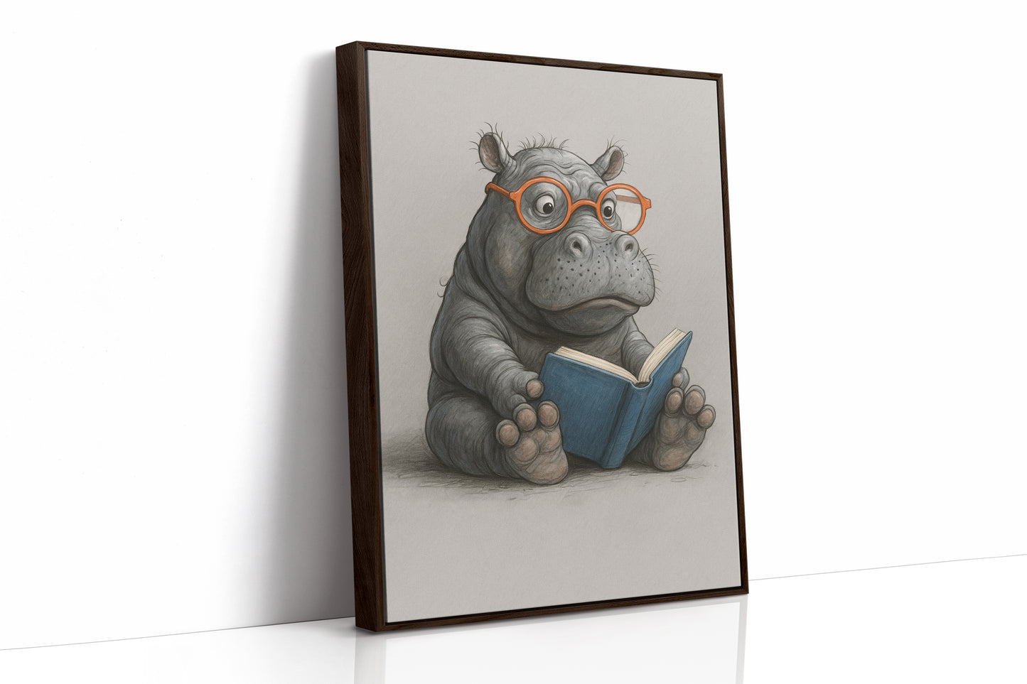 Baby Hippo Reading with Glasses