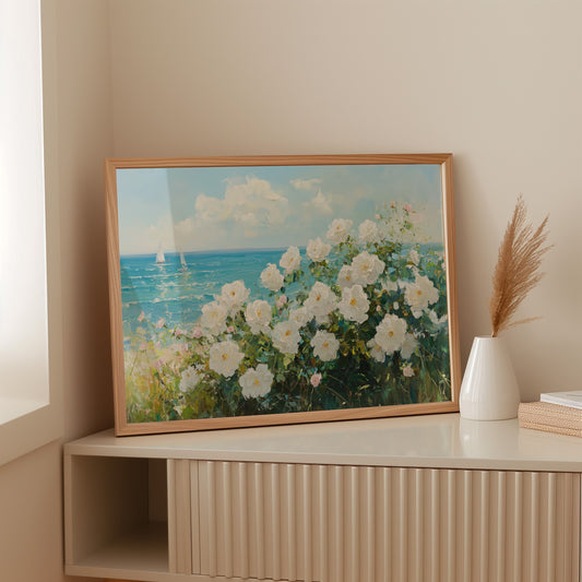 Coastal Roses Dance With Sailboats