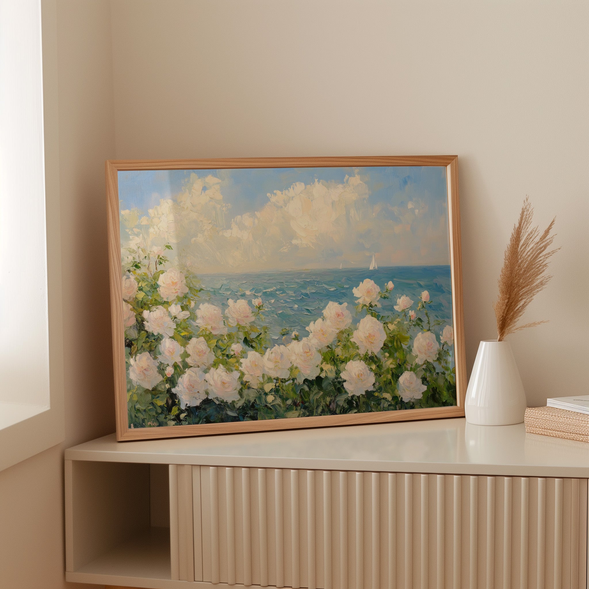 Coastal Roses Watch Distant Sails
