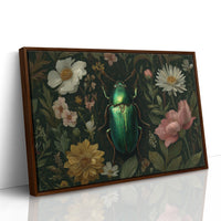 Emerald Beetle Among Garden Blooms