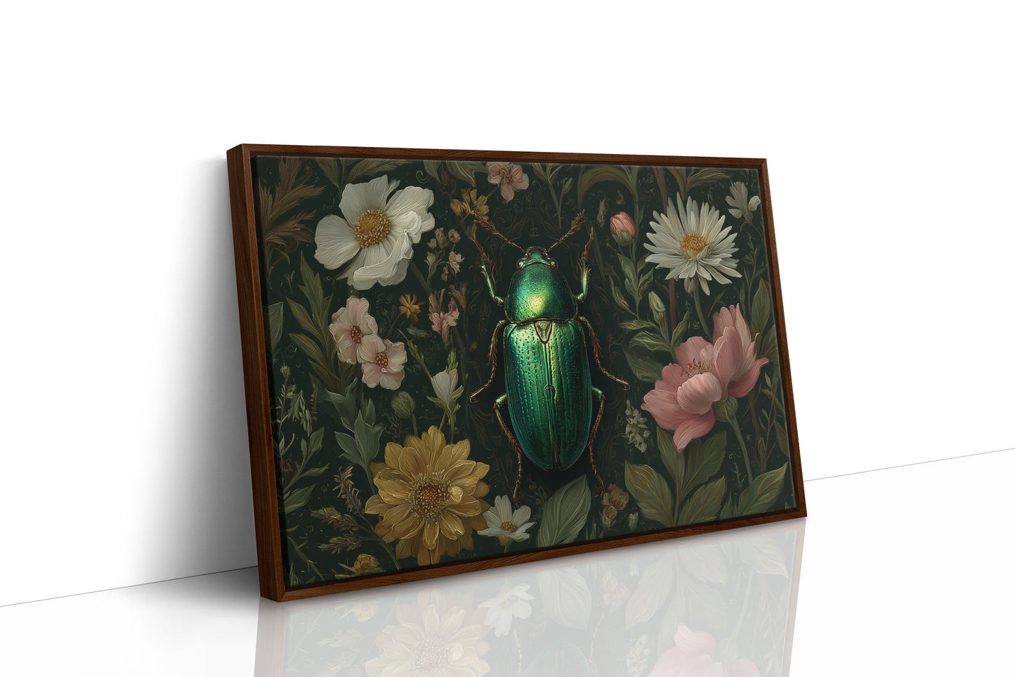 Emerald Beetle Among Garden Blooms