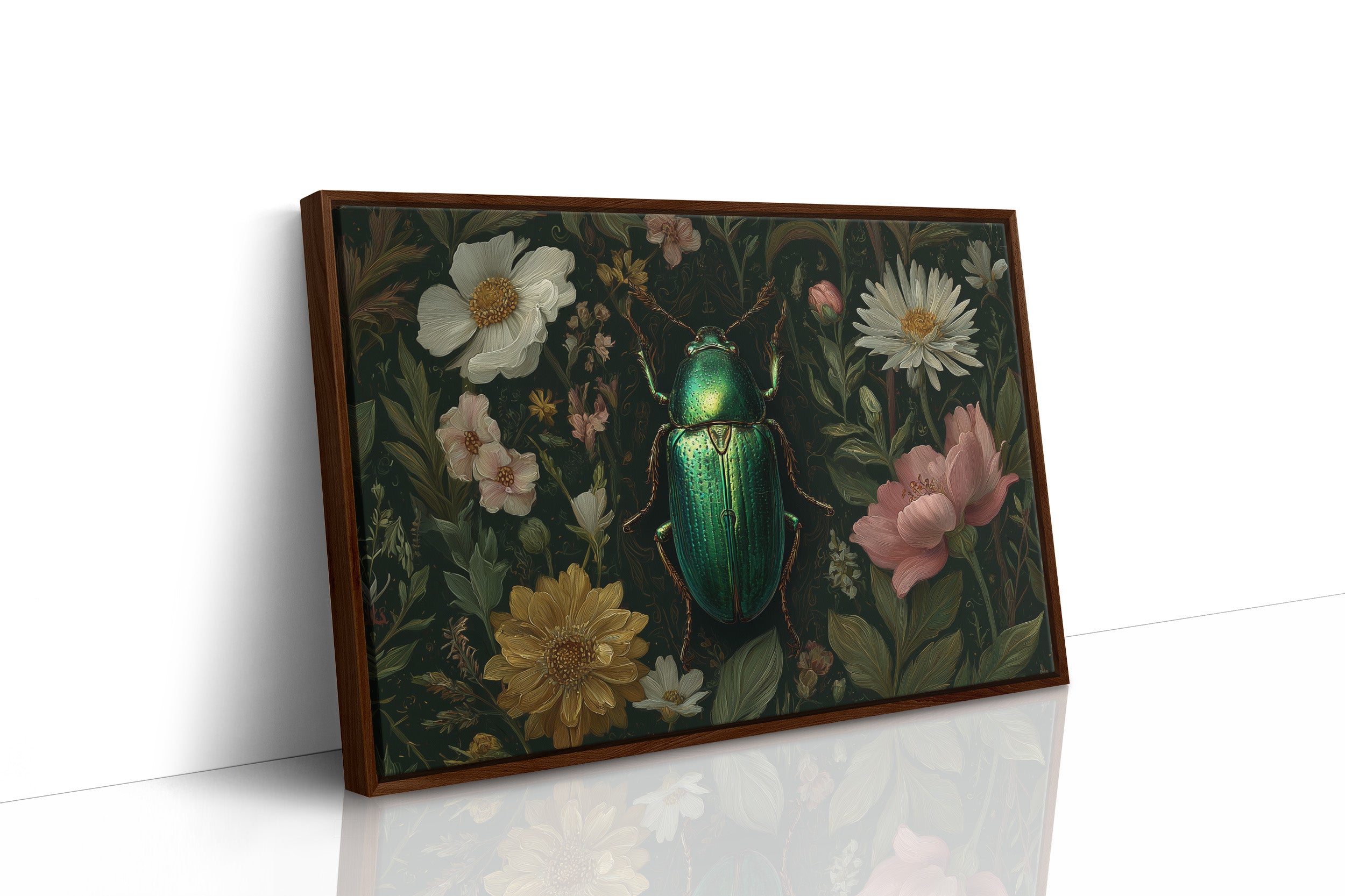 Emerald Beetle Among Garden Blooms
