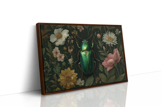 Emerald Beetle Among Garden Blooms