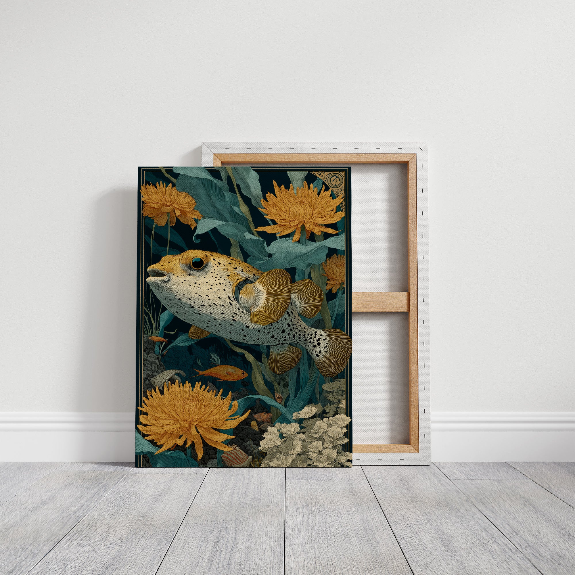 Pufferfish Among Chrysanthemums