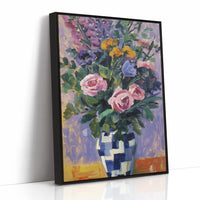 Vibrant Blooms in Checkered Blue