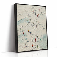 Colorful Specks Traverse Snowy Terrain