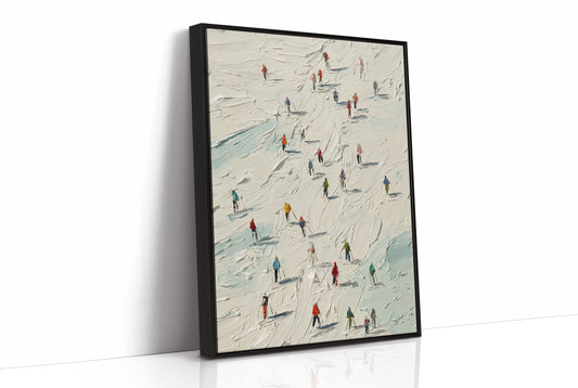Colorful Specks Traverse Snowy Terrain