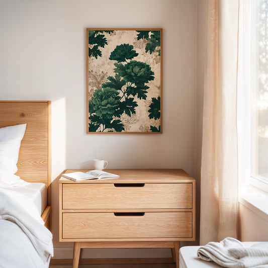 Emerald Blooms on Rustic Canvas