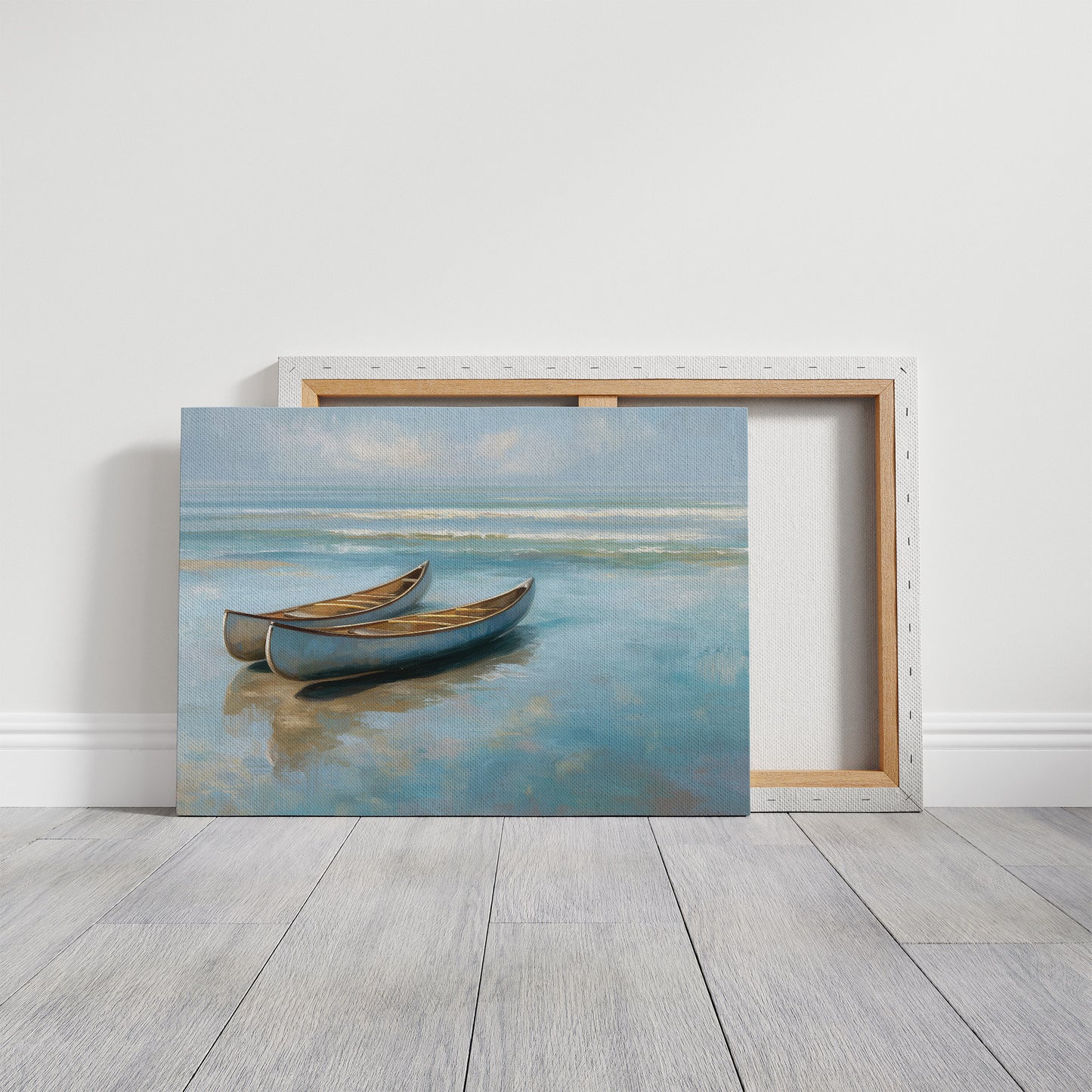 Canoes Rest On Azure Shores