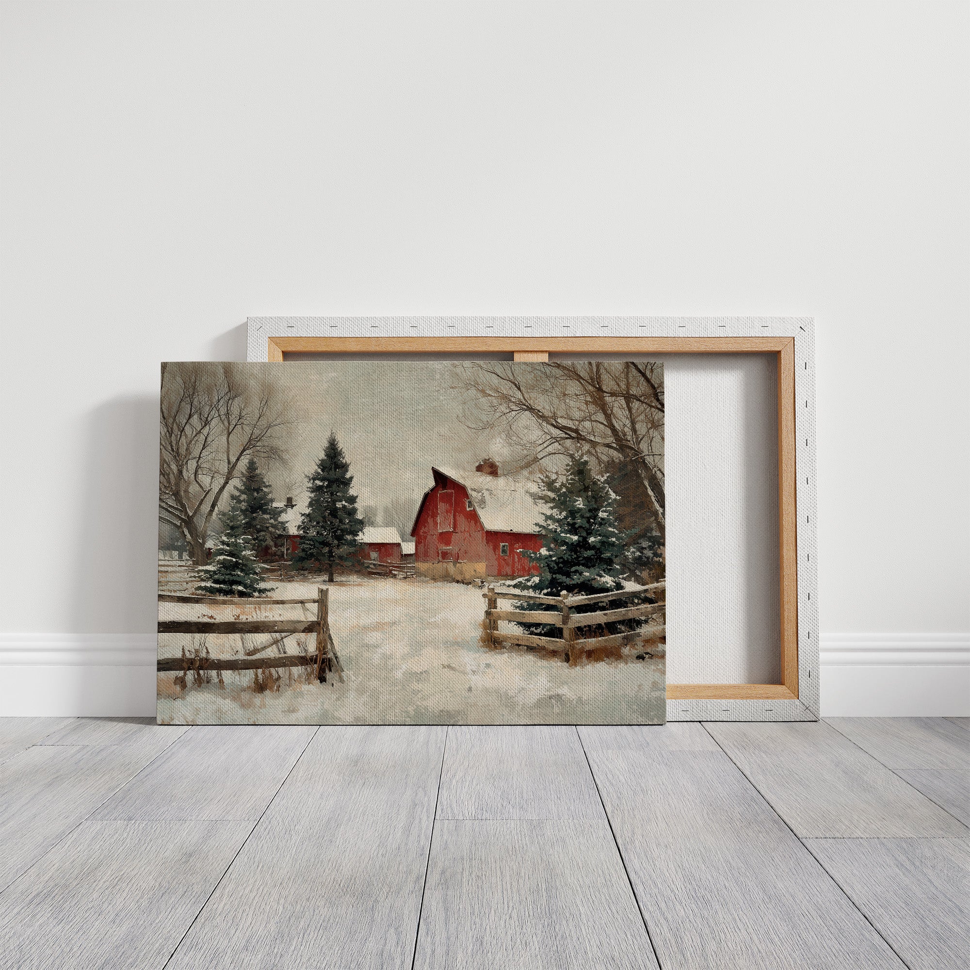 Crimson Barn in Winter's Embrace