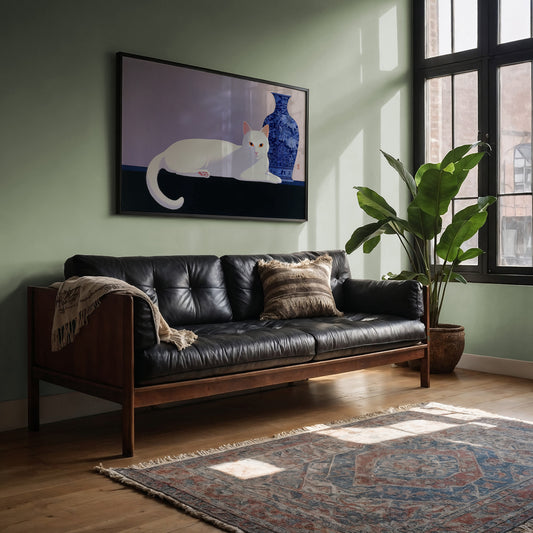 White Cat Meets Ming Dynasty Blue