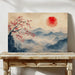 Japanese Red Sun & Misty Mountain Wall Art – Zen Ink Wash Landscape