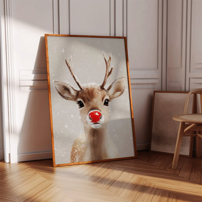 Adorable Snowy Reindeer – Cozy Christmas Wall Art Print