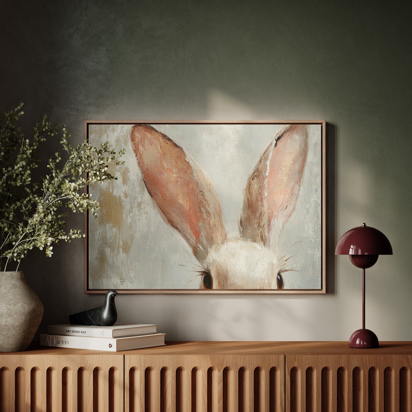 Whimsical Bunny Ears – Soft Neutral Textured Rabbit Art Print