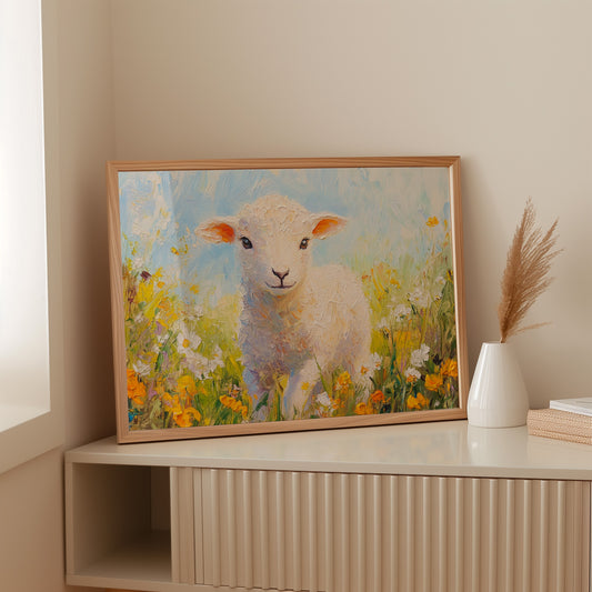 Spring Lamb Among Golden Meadows