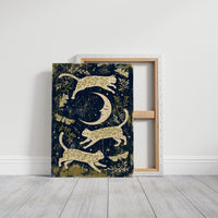 Cats Leaping Around Crescent Moon