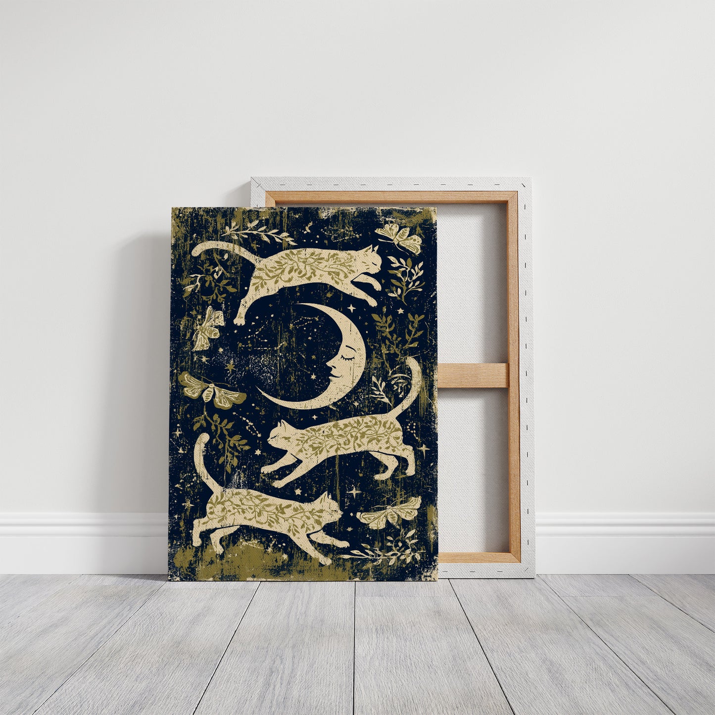 Cats Leaping Around Crescent Moon