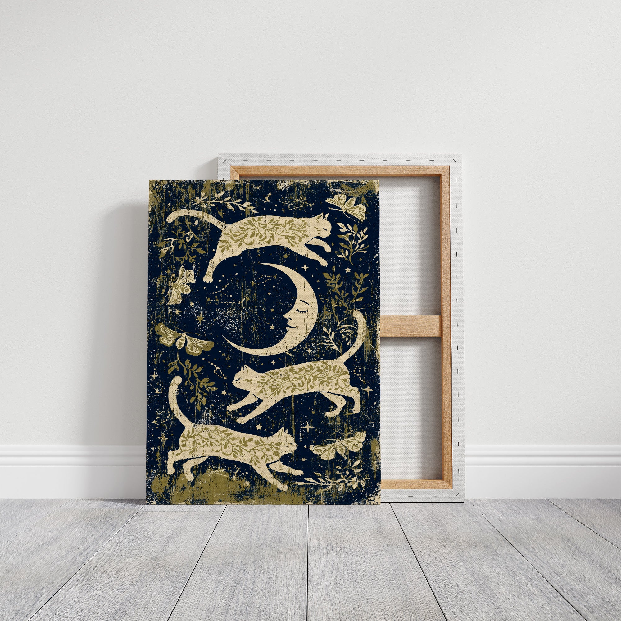 Cats Leaping Around Crescent Moon