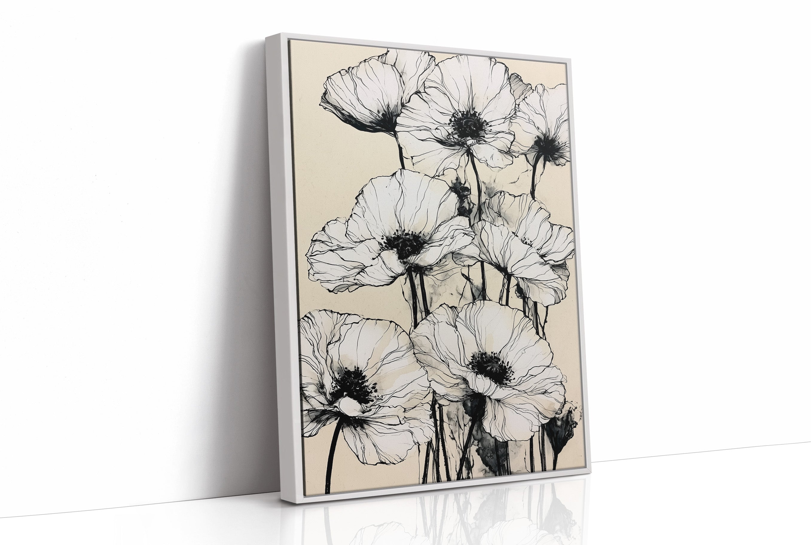 Botanical Poppies in Ink Wash
