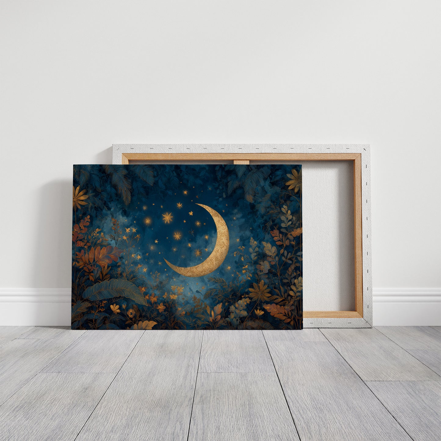 Golden Crescent Among Midnight Blooms