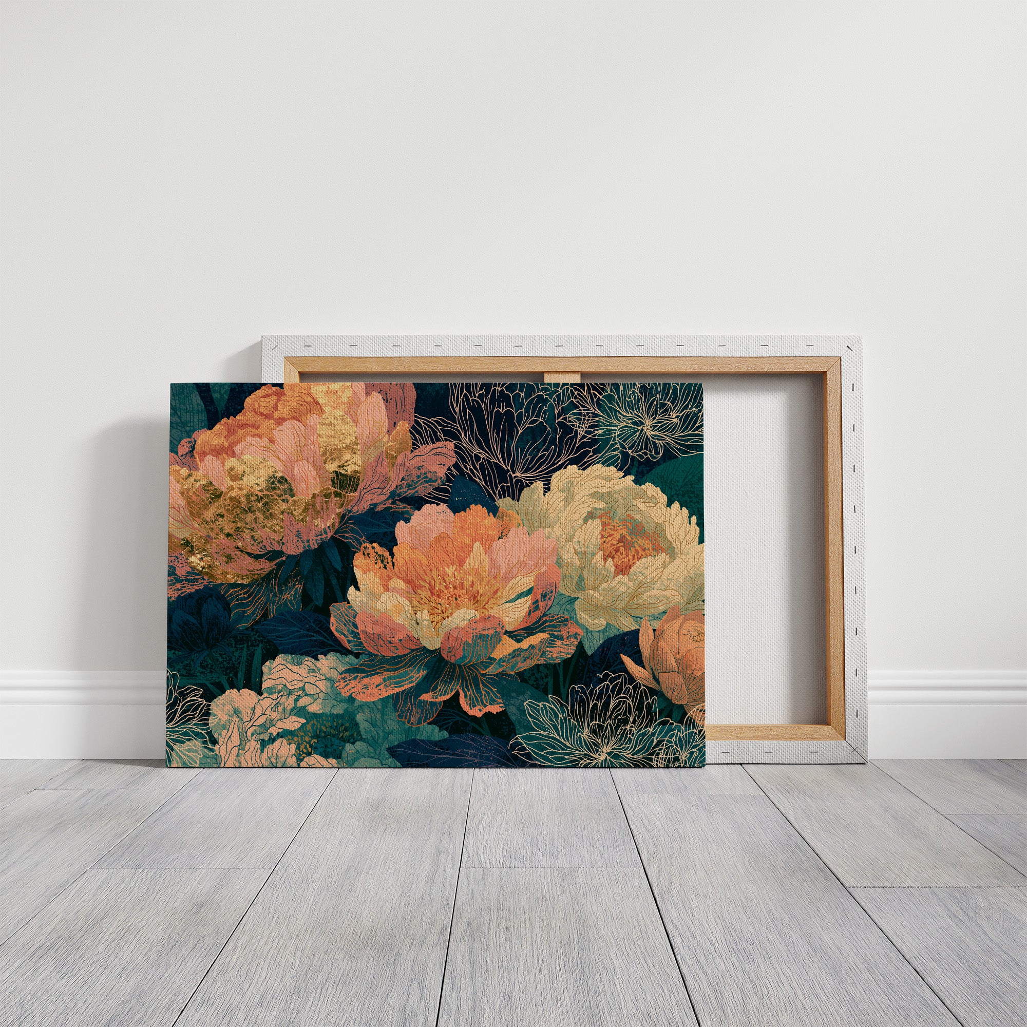 Peonies in Copper and Teal