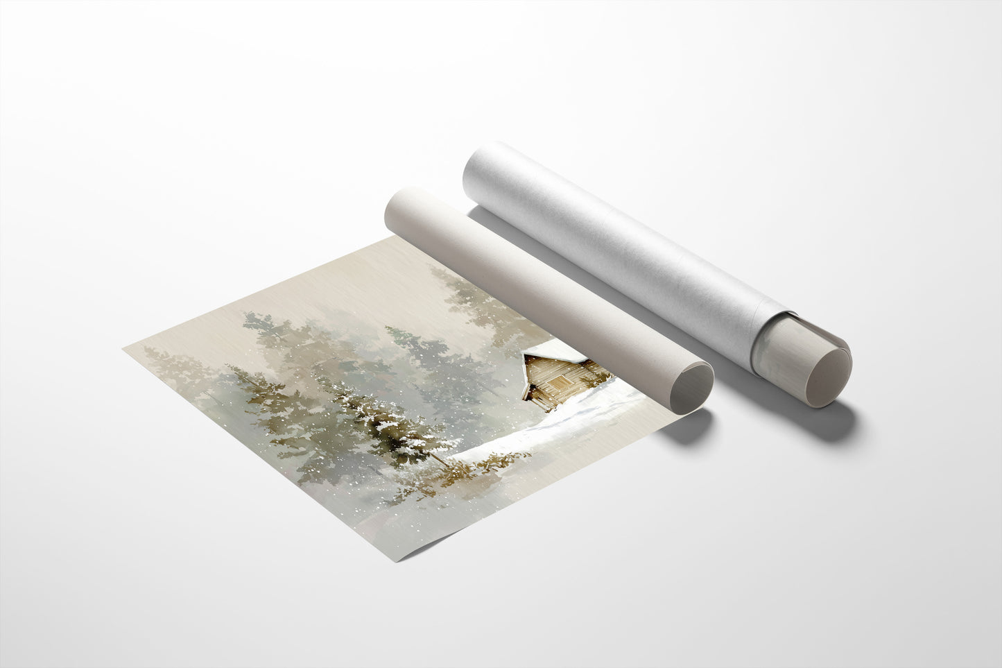 Cabin Nestled Among Frosted Pines