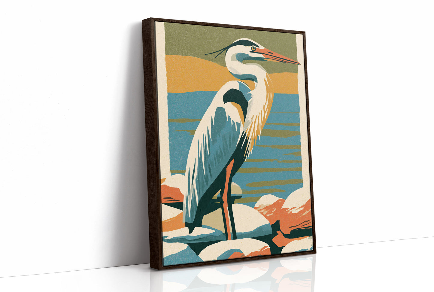 Great Blue Heron in Retro Print