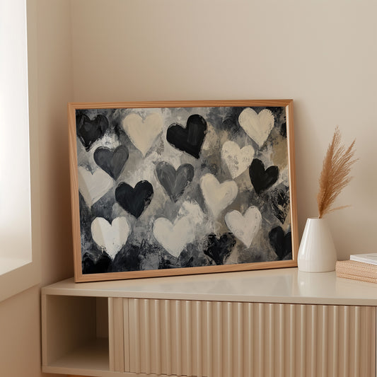 Hearts Dance Through Monochrome Mist