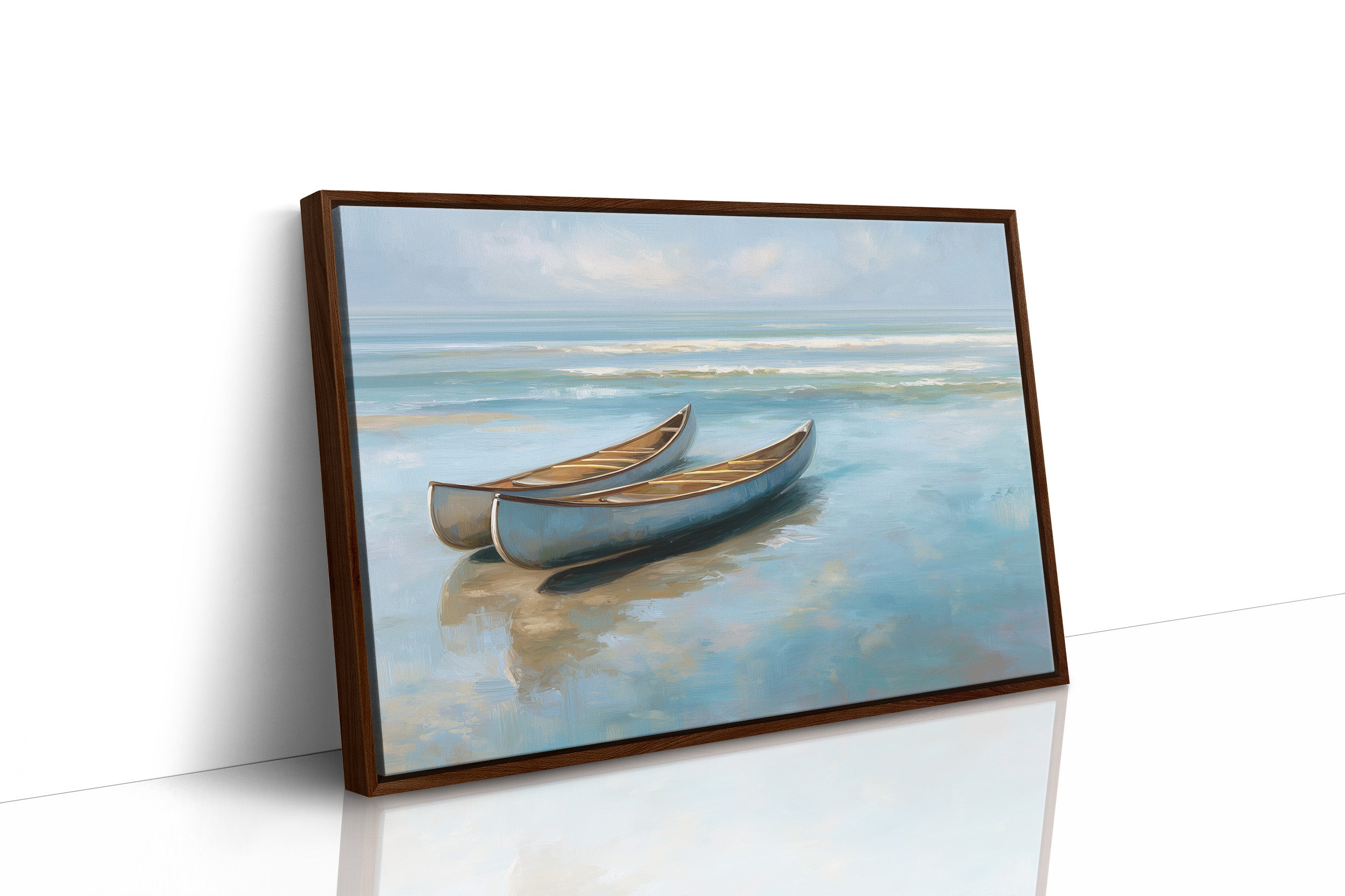 Canoes Rest On Azure Shores