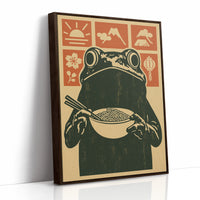 Ramen Frog in Retro Woodblock Style