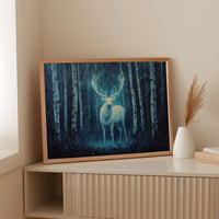 Moonlit Stag Among Birch Trees
