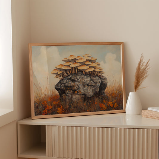 Autumn Mushrooms Crown Ancient Stone