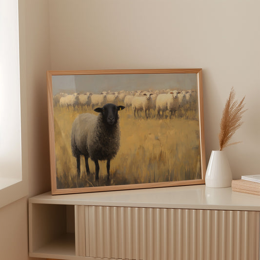 Black Sheep Leads Golden Meadow