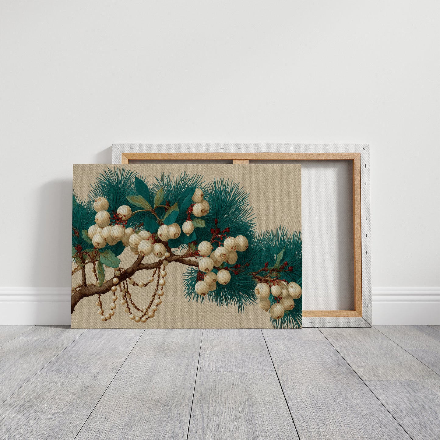 Snowberries and Pearls on Pine