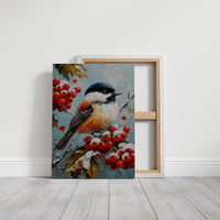 Winter Songbird Among Holly Berries