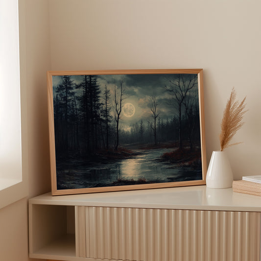 Moonlit Waters Through Winter Woods