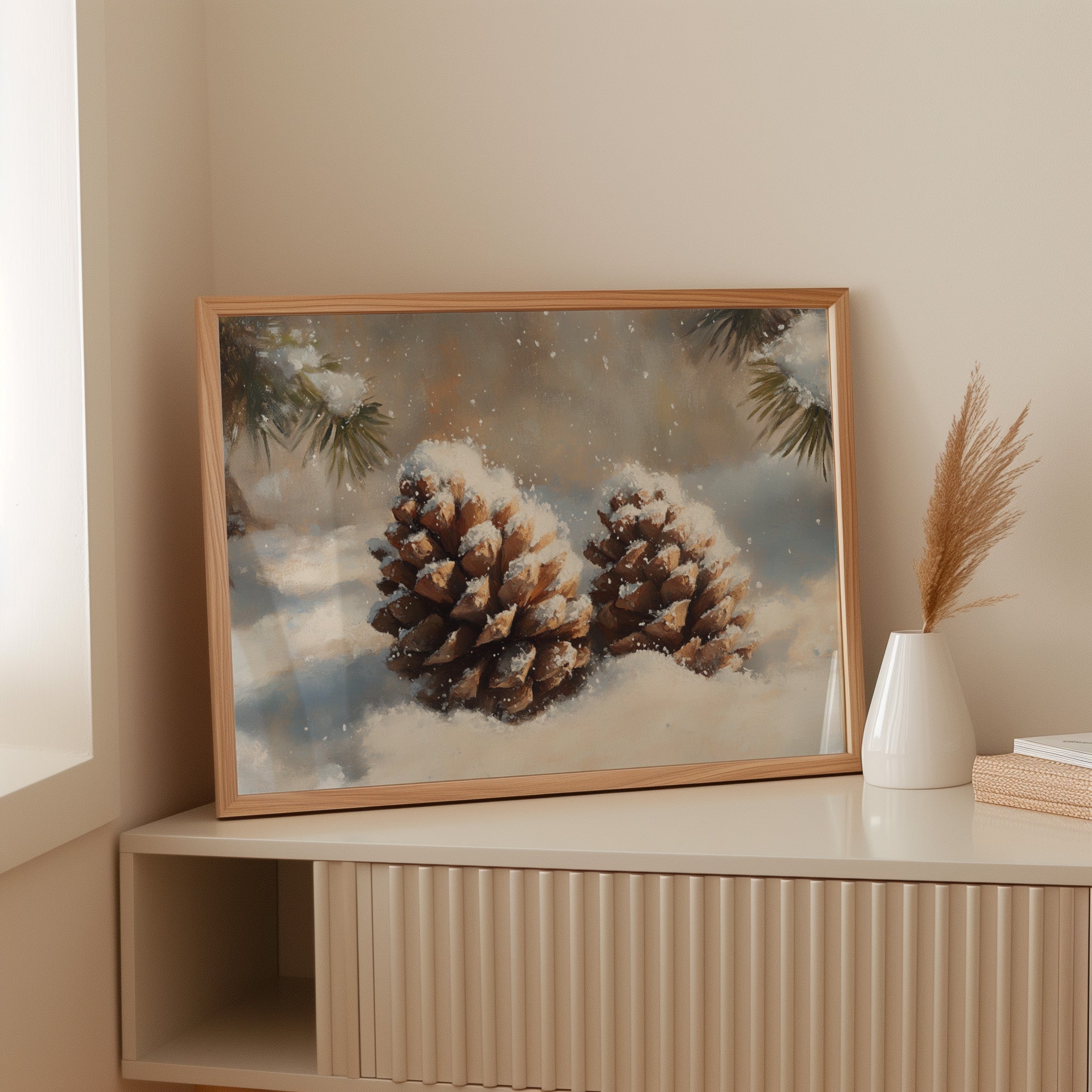 Snow Dusted Pinecones Tell Winter Tales