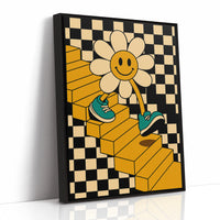 Groovy Daisy Vibes – Retro Checkerboard Flower Print