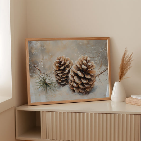 Pine Cones Catch December's First Snow