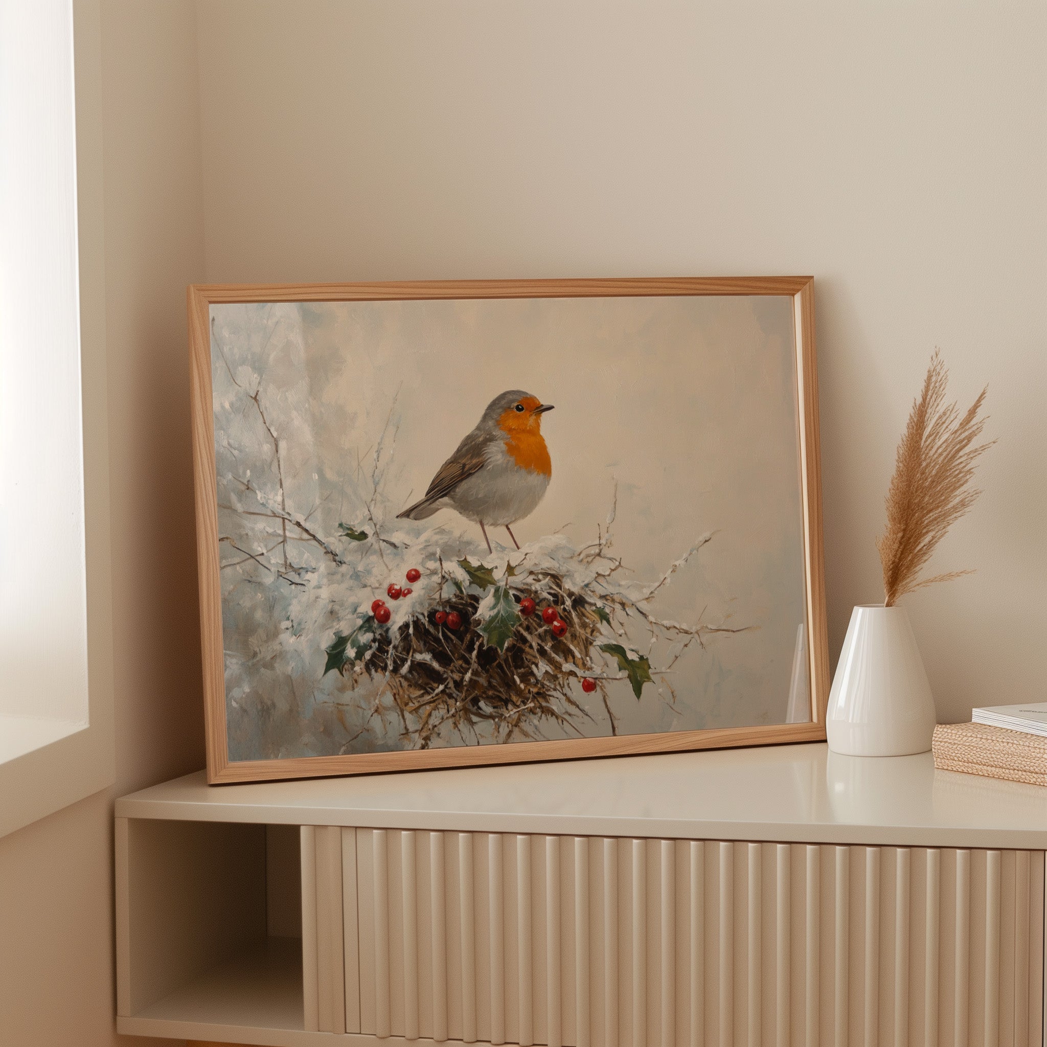 Robin's Winter Song Among Berries