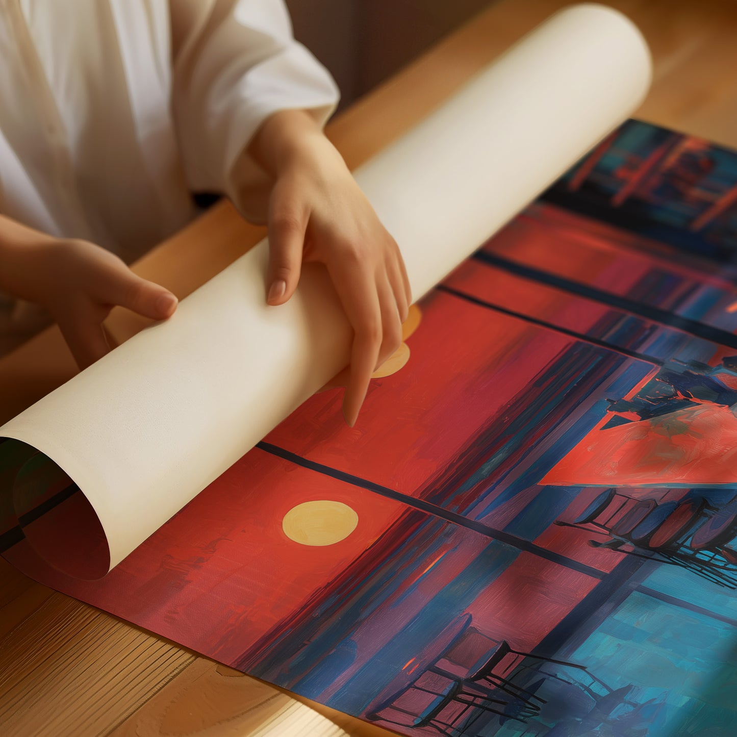 Lanterns Float Above Empty Barstools