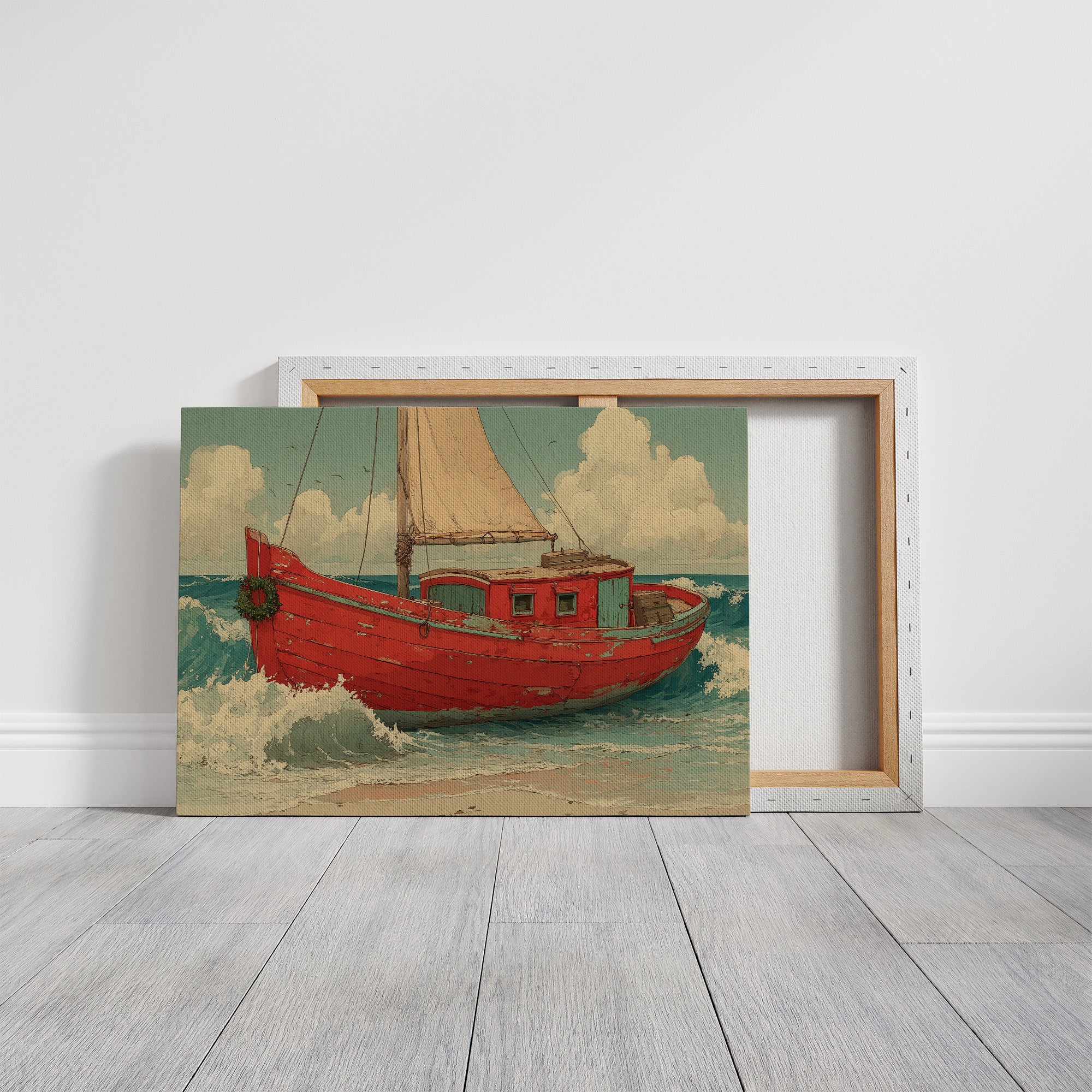 Weathered Red Boat with Wreath