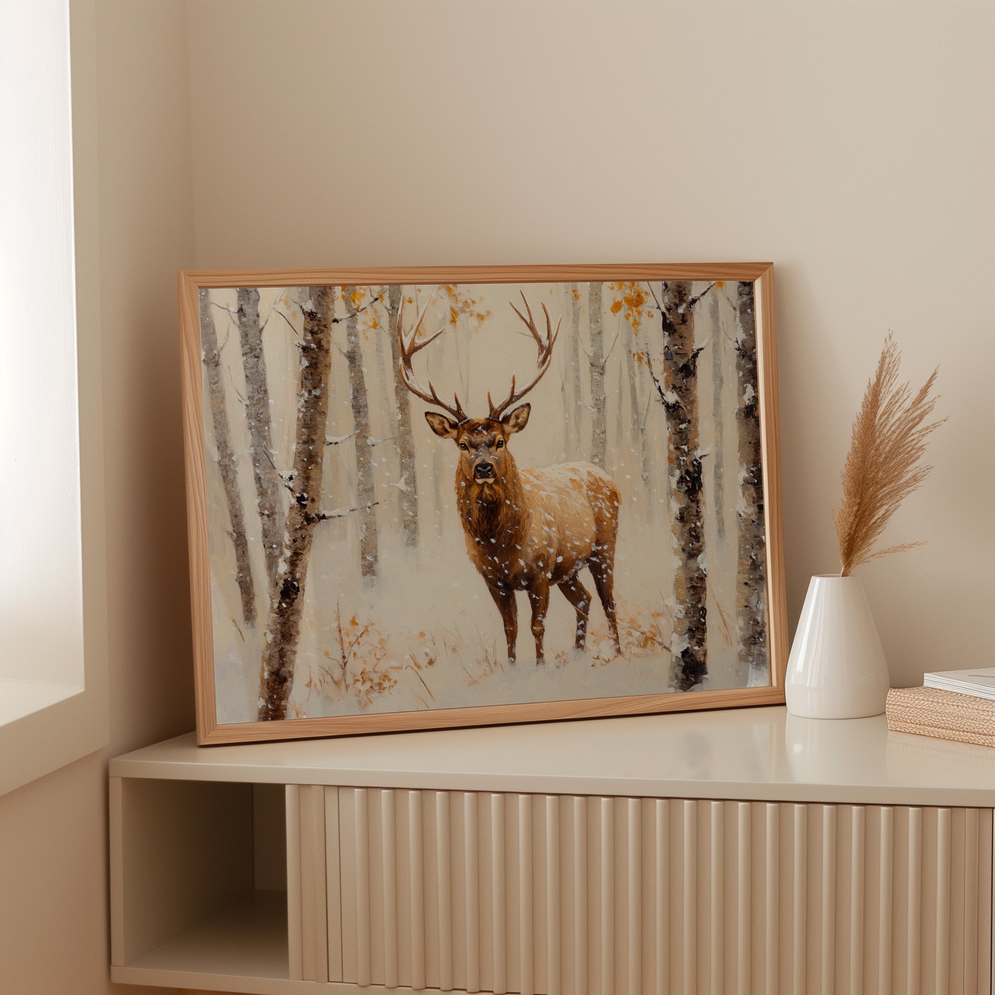 Noble Stag Among Winter Birches